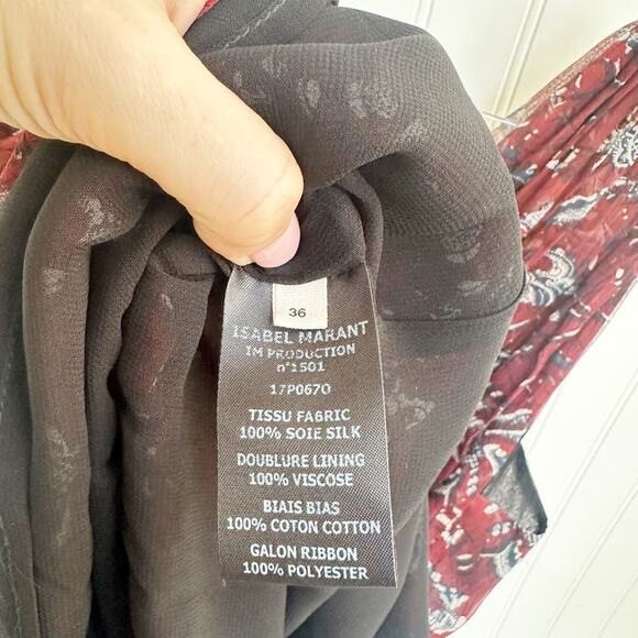 Isabel Marant Etoile Balzan Silk Polka Dot Dress Burgundy Strapless V Neck Sz 6 - Picture 5 of 8